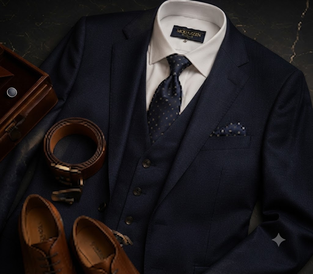 Young businessman in black suit projecting confidence
