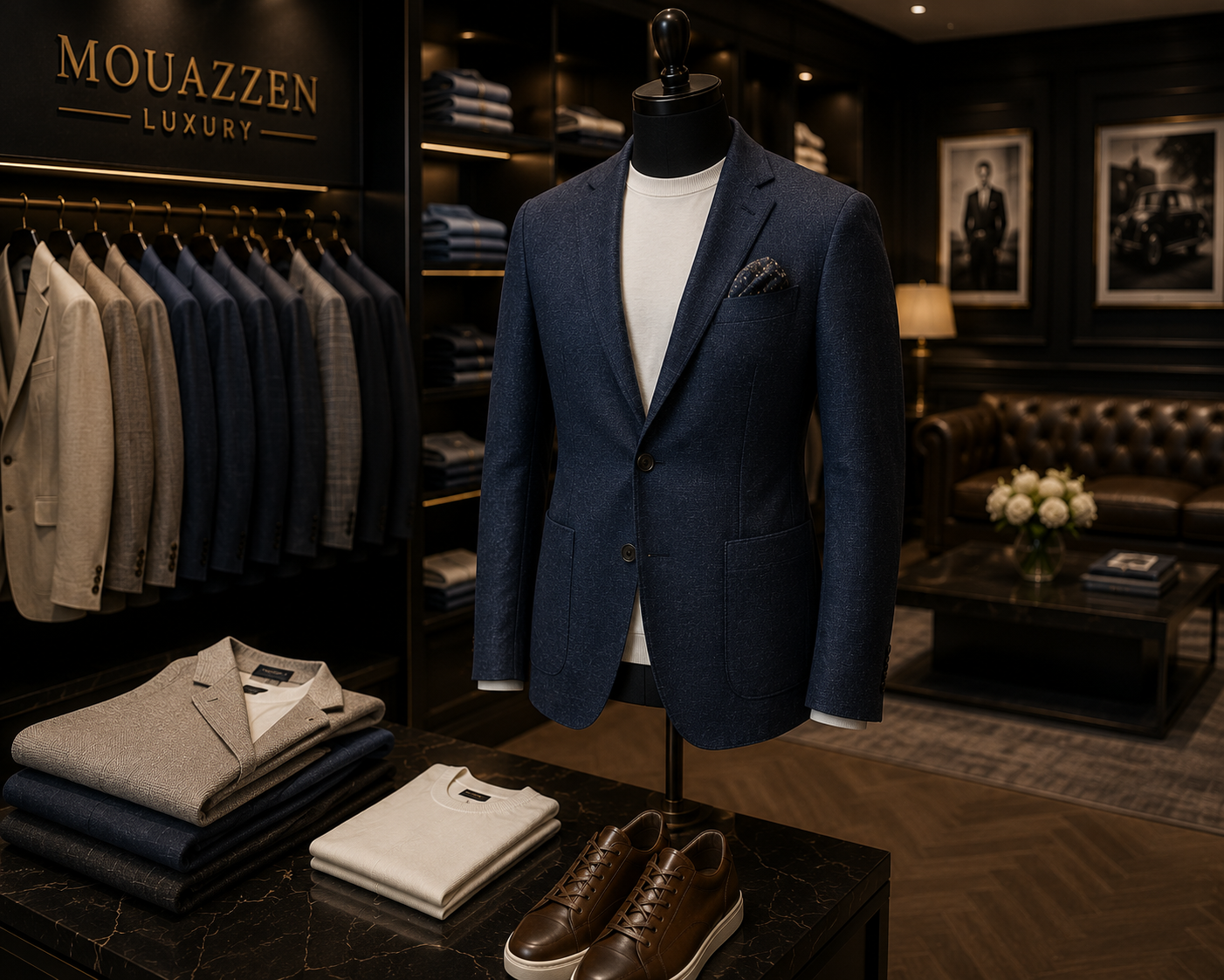 Luxury men's accessories — watch, belt and plaid blazer