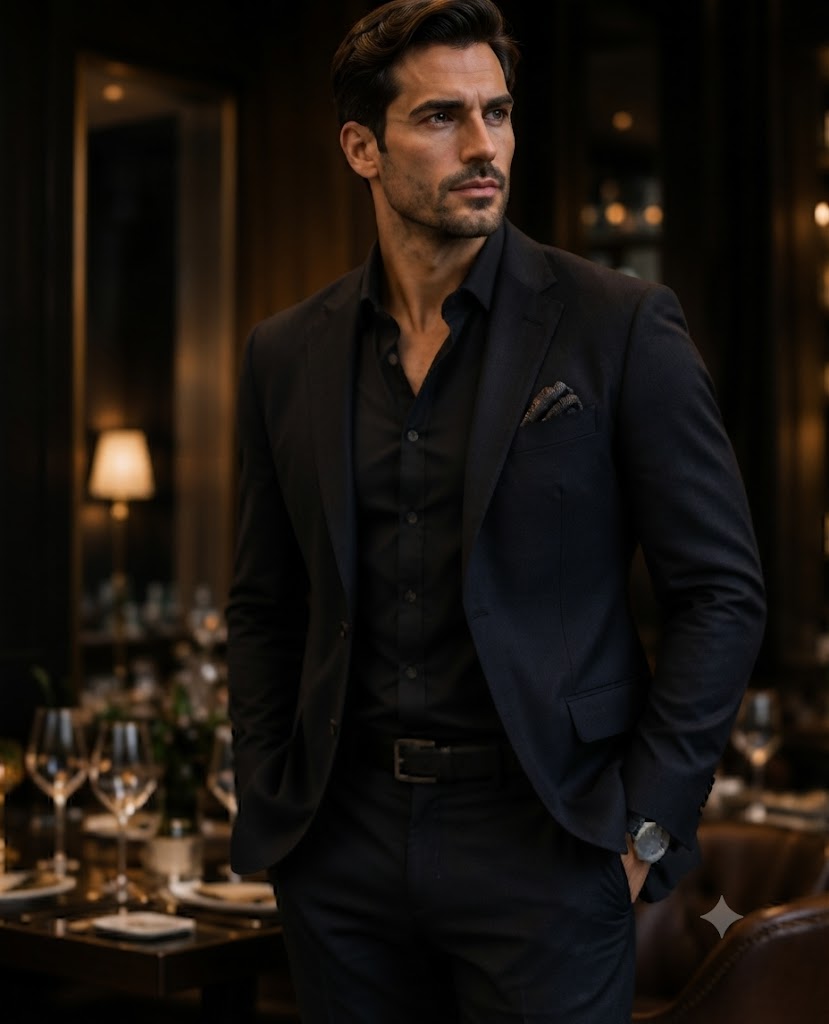 Elegant man in brown blazer in outdoor smart casual look