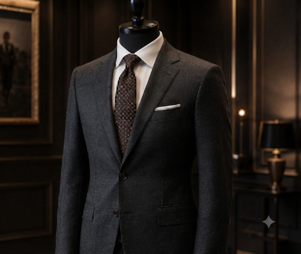 Classic fit black and white suit jackets on display