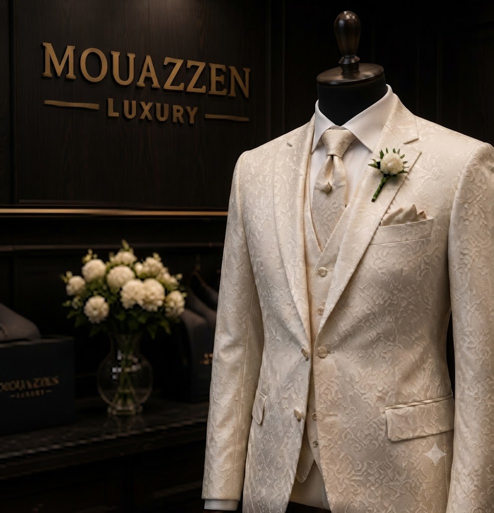 Sophisticated man in a classic tuxedo by an ornate mirror