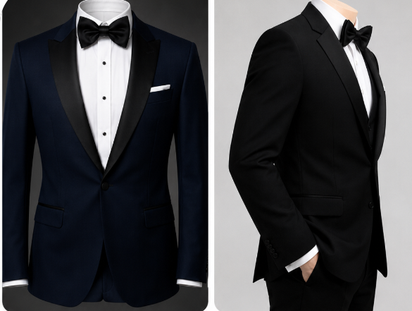 Groom adjusting bow tie in elegant tuxedo for wedding